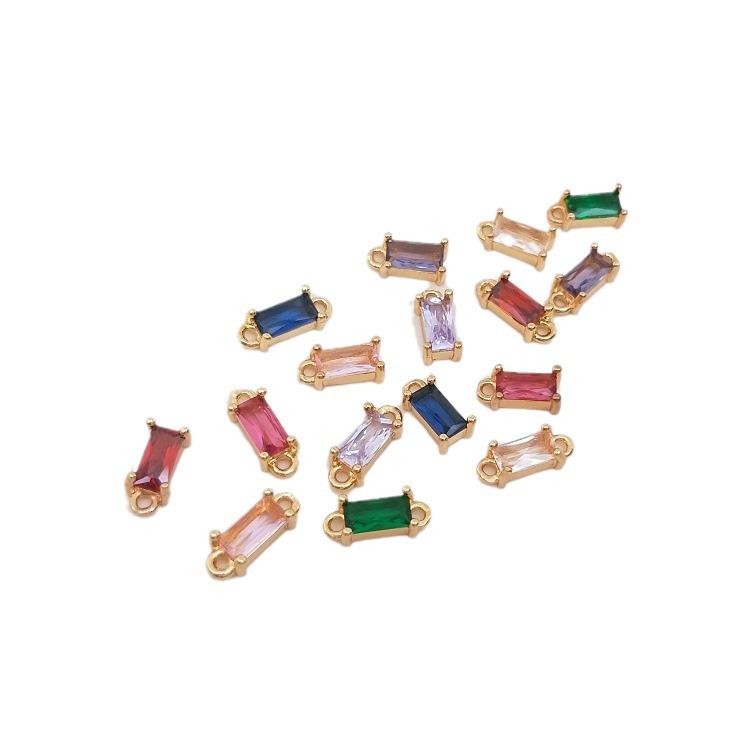 14K Gold Filled Color Preserving Rectangle Zircon Double Pendant, Handmade Charm for DIY Bracelet Jewelry.