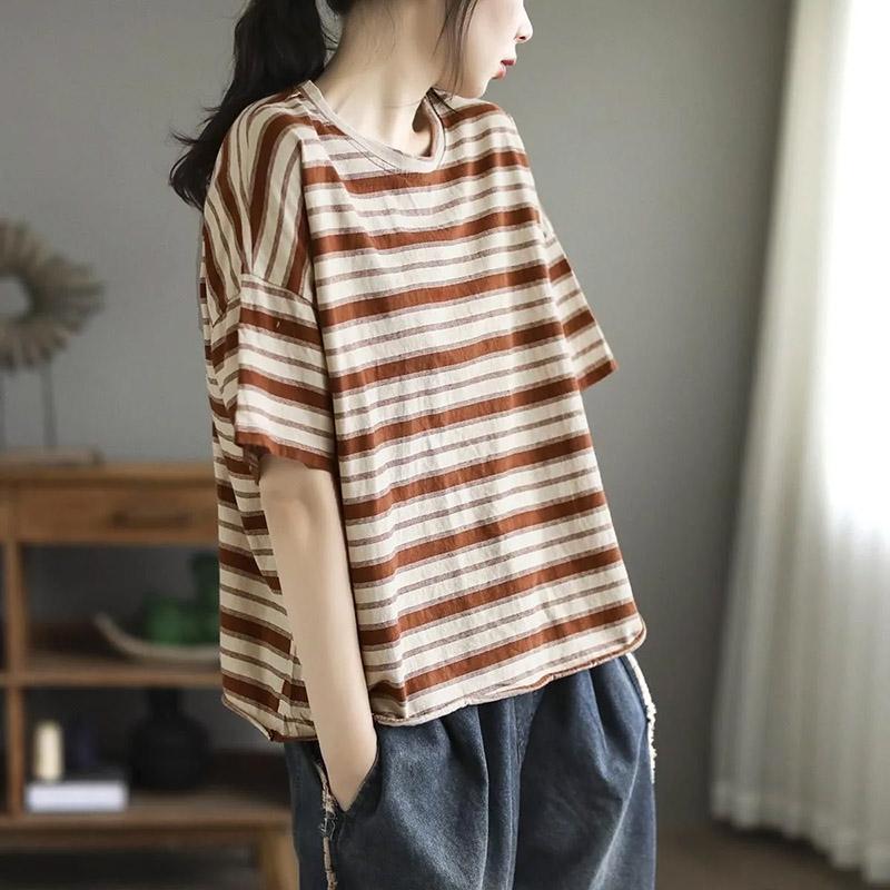 

Футболка для женщин, летняя, большого размера, хлопковая футболка, мягкая, свободная, с принтом, повседневная, полосатая, пуловер, футболка, топ XXXXL оранжевый