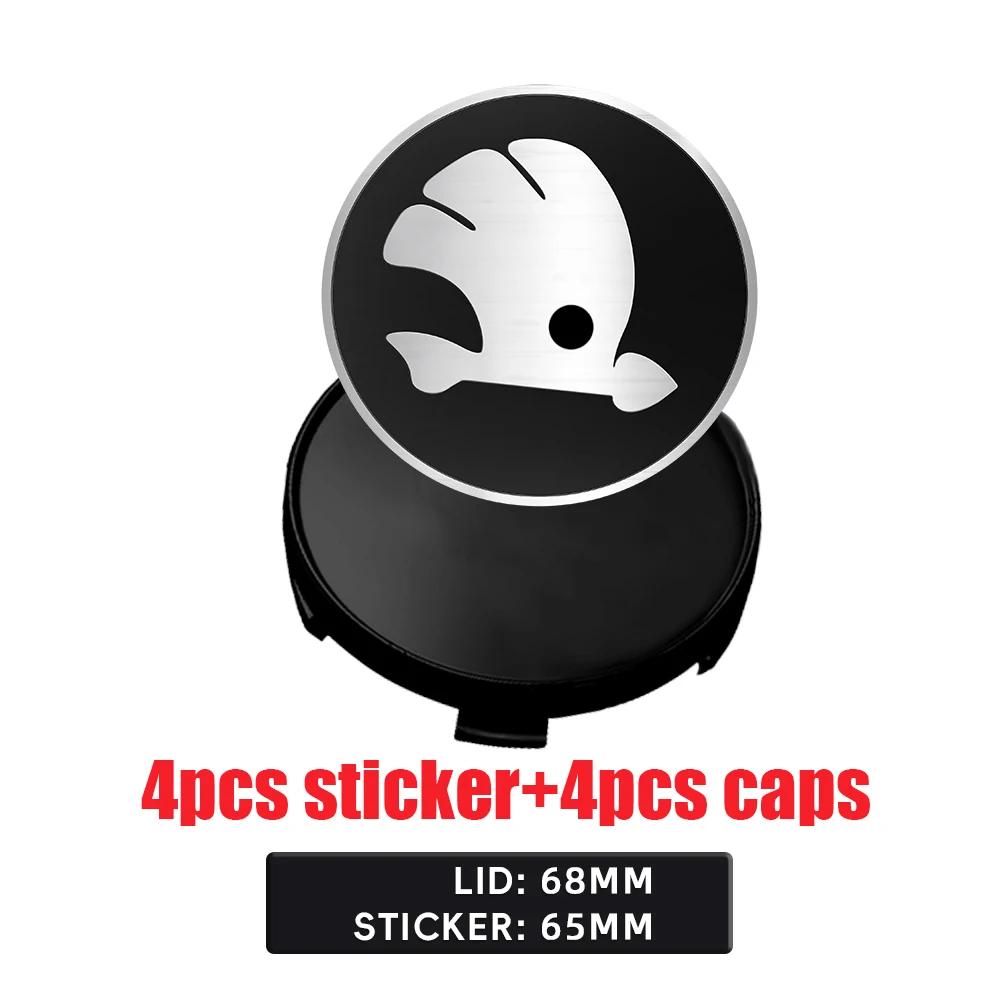 2025 New 4Pcs Car Wheel Hub Center Cap Aluminum Metal Logo Stickers For Skoda Octavia A5 A2 VRS Vision Kodiaq Rapid Fabia VII Su
