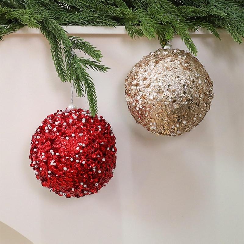 Reflective Foam Christmas Tree Decoration Pearls and Sequins Ball Feature Durable Portable Design Christmas Home Decoration