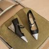 75007 [sheepskin] Silver High Heels Women's Wedge Heel New Pointed Temperament Word with Commuter Splicing Single Shoes