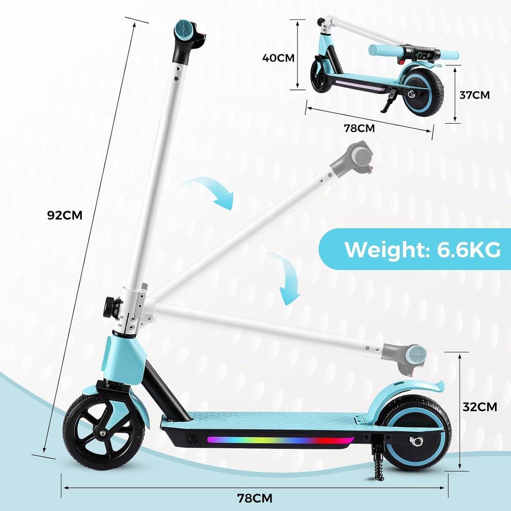 Elektroroller, Kinderroller, 130W Motor, 24V 2,5Ah Akku, 6,5" Reifen, Maximale Reichweite 8 KM, Maximal 14 KM/H, LED-Display, Faltbarer Elektroroller Kinder