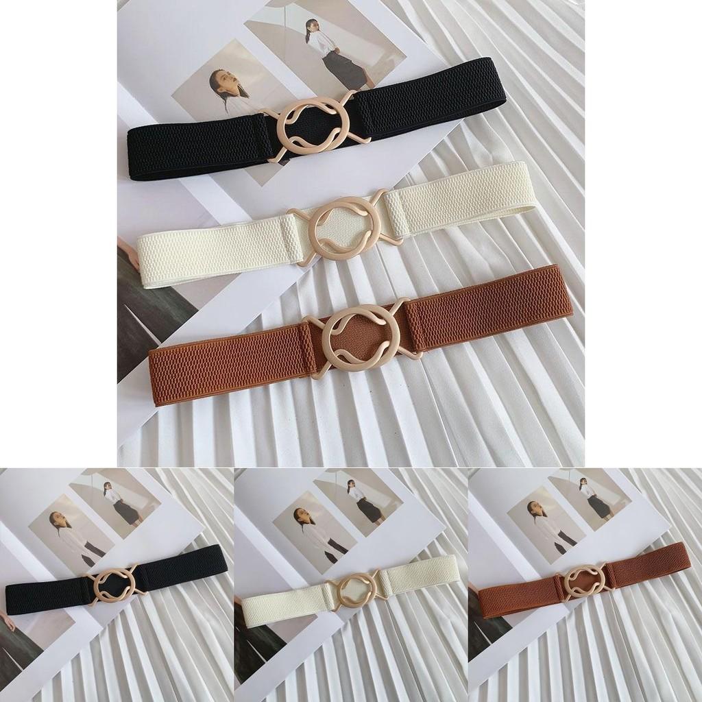 Elegant Korean Style Women's Metal Buckle Belt With Elastic Slimming Waist Design For Dresses