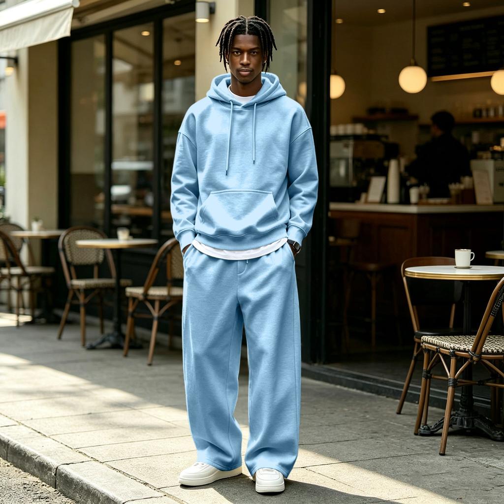Men's Casual Tracksuit 2 Piece Outfit with Hoodie and Wide Leg Pants Loose Fit