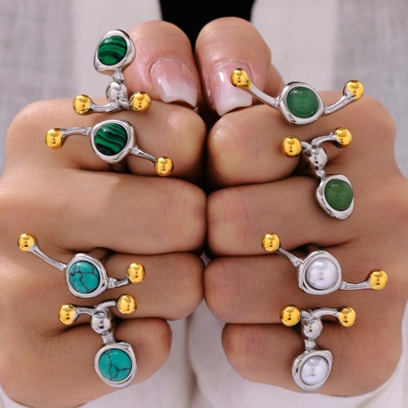 Fashion Forward C Band Natural Mineral Ring Lightweight Stainless Material 14g Jewelry Multiple Style Selection