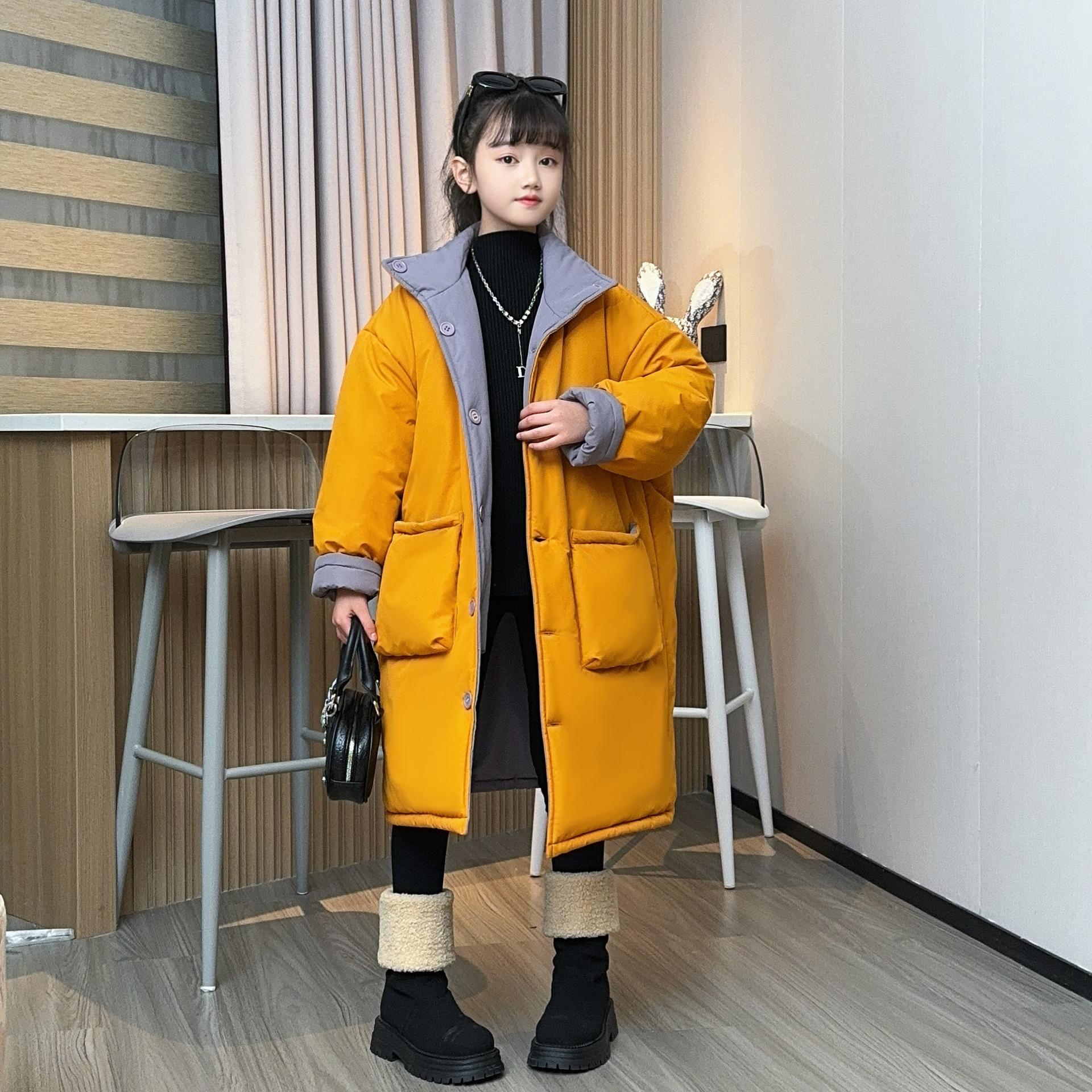 

Зимнее повседневное теплое пальто для девочек, детская утолщенная куртка средней длины 170