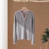 Women's 2026 Autumn/Winter V-Neck Faux Two-Piece 100% Pure Cashmere Sweater - Fashionable Button-Up Base Layer