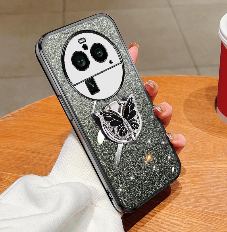 Applicable oppoFINDX7 mobile phone case A3Pro electroplating a57 glitter gradual change A78 butterfly bracket k12 protective case