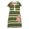 KEITA MARUYAMA Cotton Border Pattern Short Sleeve Half-button U-neck Knee-length Dress Women Used