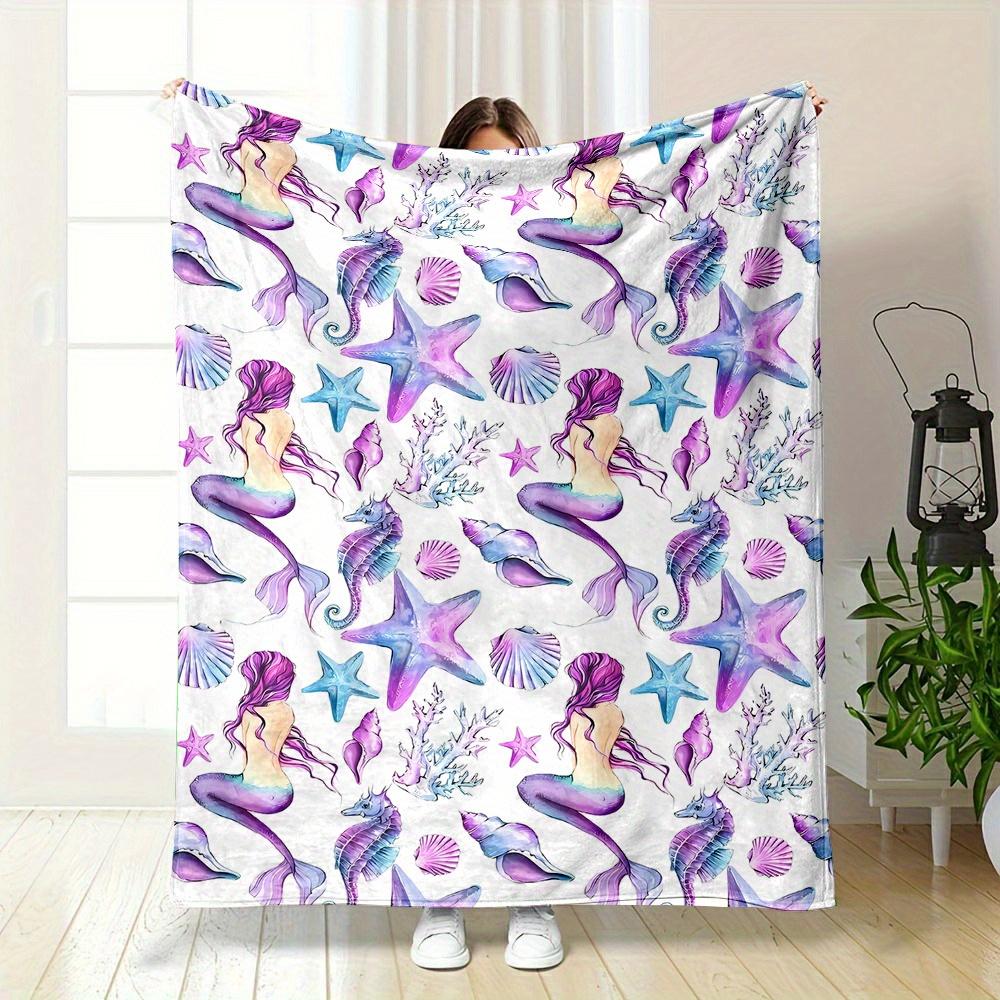Mermaid Starfish Fantasy Blanket Reversible Flannel Throw for Ocean Dreams AllSeason Comfort Enchanted Sea Gift