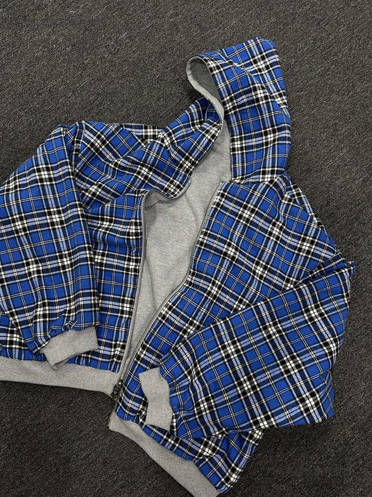 Herren Wendbarer Kapuzen-Karomuster-Patchwork-Reißverschluss-Hoodie - Herbst/Winter Kollektion