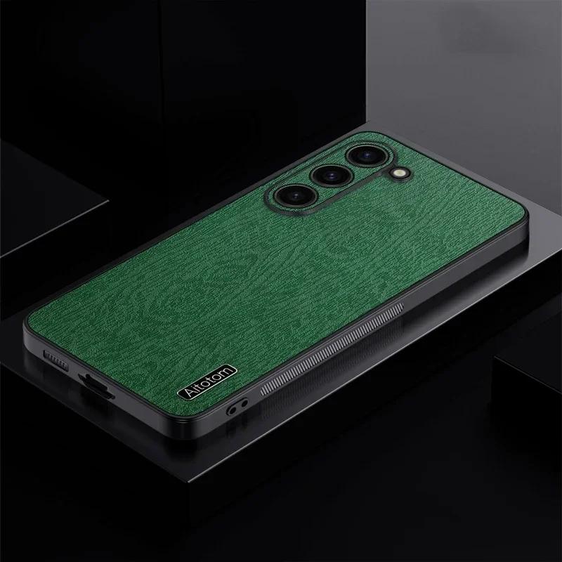 Leather Wood Pattern Case for Samsung Galaxy S24 Ultra S23 S22 S21 Plus Note 20 M55 5G Shockproof Silicone Back Protection Case
