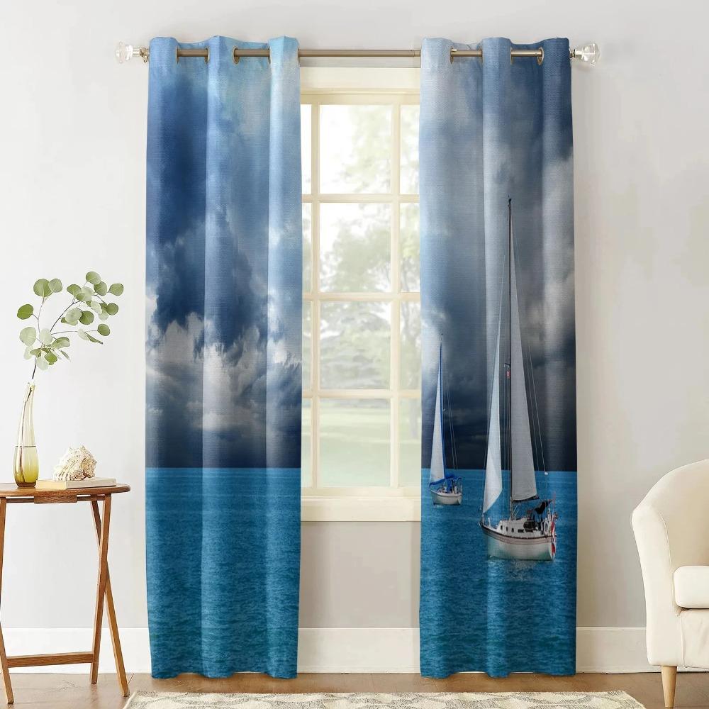 Ocean Nautical Sailing Window Curtains Home Decor Living Room Curtains Kitchen Drapes Panel Curtains for Bedroom Windows cortina