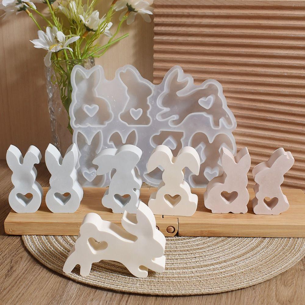 Standing Heart Bunny Candle Mold 7 Hole Bunny Cake Mold  Home Table Ornament