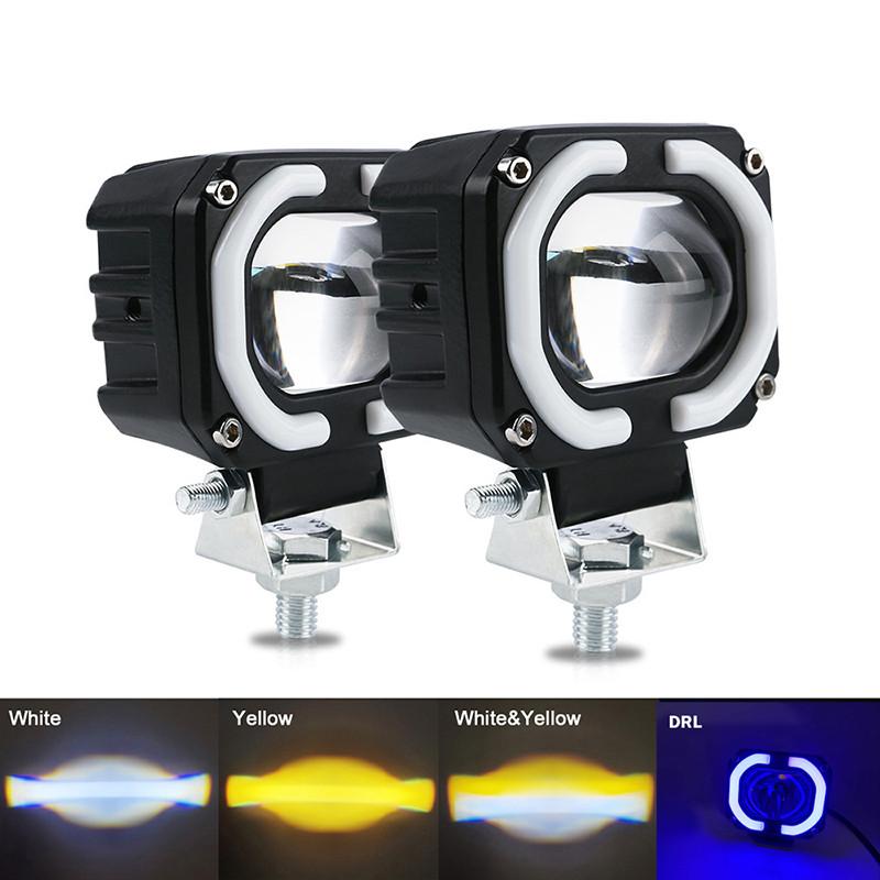 Moto Angel Eyes Driving Lamps Spotlights 3 Build-in Mode Motorcycle Universal Headlight Auxiliary LED Running Lamp