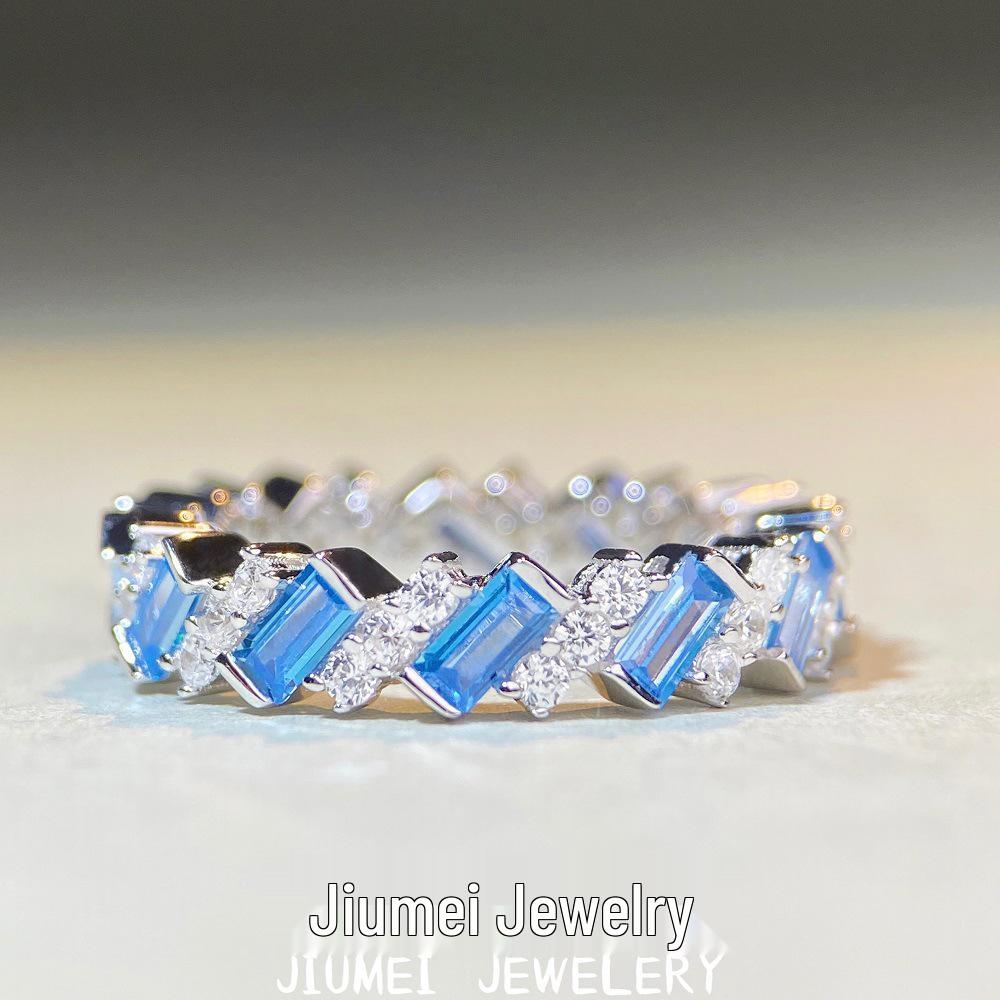 

S925 Sterling Silver Aquamarine & Zircon Eternity Band Ring Size 7