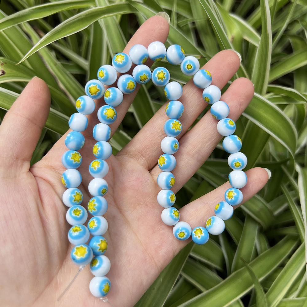 Millefiori Glasperlen 8mm - Rund, Einzelblume, Lose Perlen für DIY Schmuck