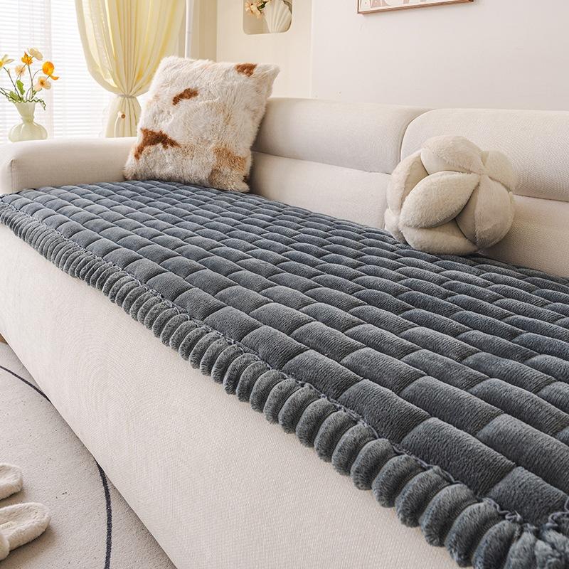 Light Luxury Style Sofa Cushion Milk Velvet 1-piece Straight Row Anti Slip Short Plush Couch Cushion Machine Washable Autumn Winter Seat Mat Pad