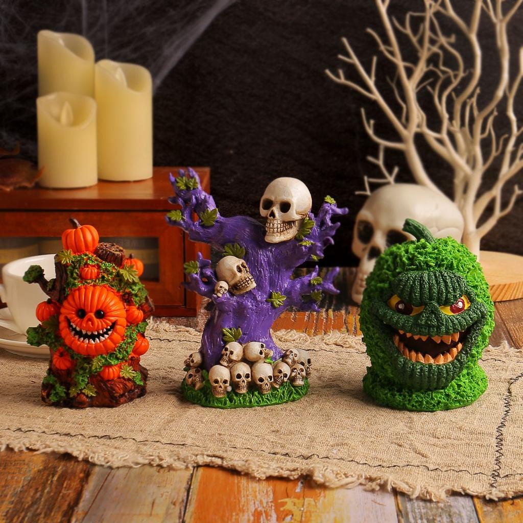 Horrible Pumpkin Halloween Tree Essence Green Pumpkin Strange Ornaments Table Party Funny Skull Tree Horror Atmosphere Gift Xmas