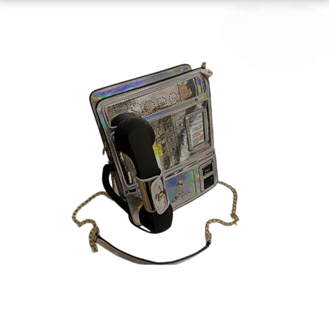 

Ladies Purse & Handbag Designer Casual Purse Sling Bag Funky PU Leather Crossbody Telephone Shaped Sexy Shoulder Bag Gift for Her Friend срібний