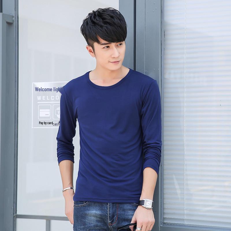 

Мужская хлопковая футболка с длинным рукавом и V-образным вырезом - Приталенная, однотонная, в корейском стиле для весны и осени M