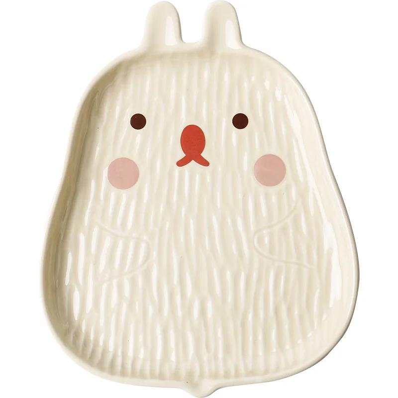 Korean Style Ceramic Household Tableware,Cute Rabbit Dish,Dim Sum Dish,Rice Bowl,Fruit Bowl,Salad Flavor Dish,Specialty Plates
