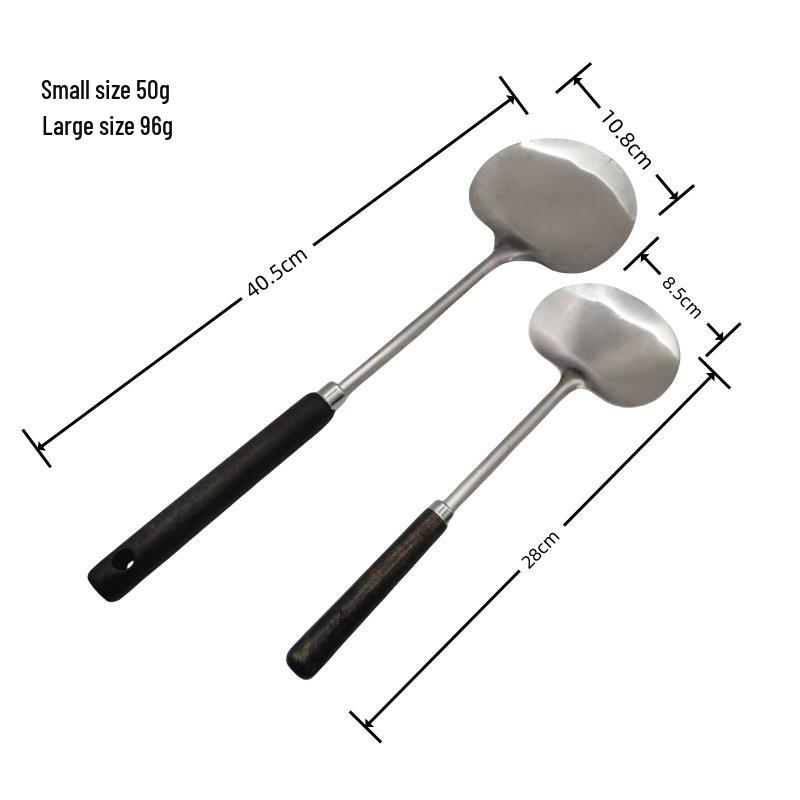 Stainless Steel & Walnut Kitchen Utensils Set: Mushroom Spatula, Spoon, Ladle, Stir-fry Spoon.