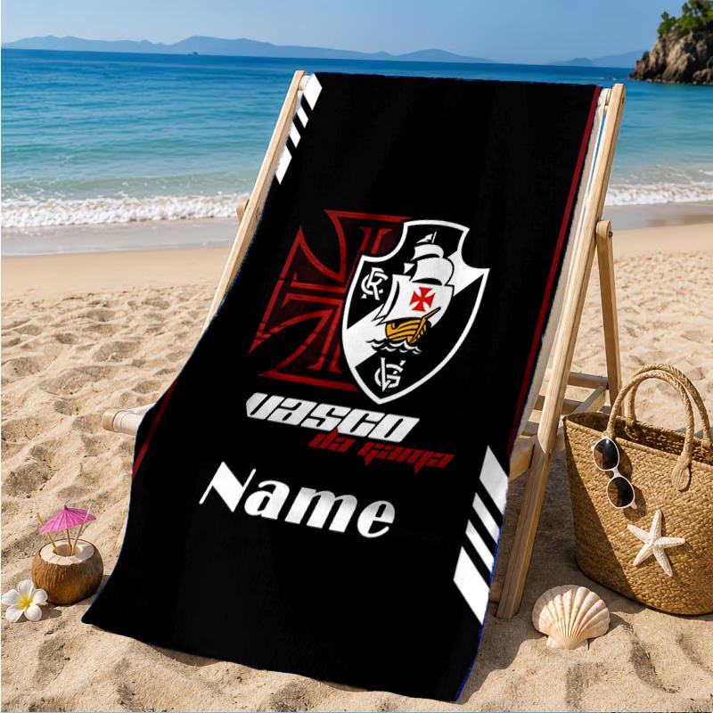 Custom Name Beach Towel Vasco Football Crest Emblem Microfiber Beach Towel, Lightweight for Summer Travel, Swimming Pool Fan Birthday Gift