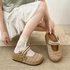 2025 New Summer Thick-soled Heightening Woven Bag Head Half Slippers Women Wear Versatile Mesh Bow Pearl Shoes