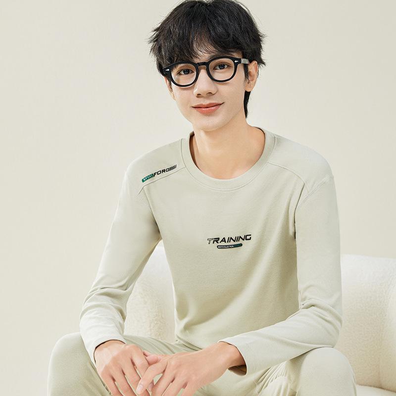 Ensemble de Sous-vêtements Thermiques d'Automne pour Homme: Pull et Pantalon en Laine pour Adolescents - Mélange Chaud de Coton