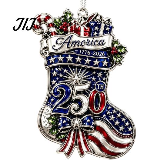 Patriotic Christmas Tree Snowflake Ornaments 250 Anniversary USA Ornament, United States 1776-2026 250th Holiday Gift for Family Friends Keepsake,