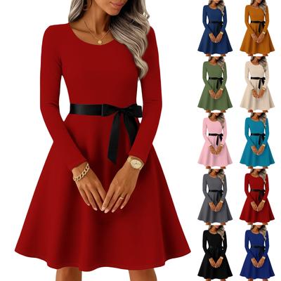 Damen Casual Mode Langarm Vintage Lange Kleider