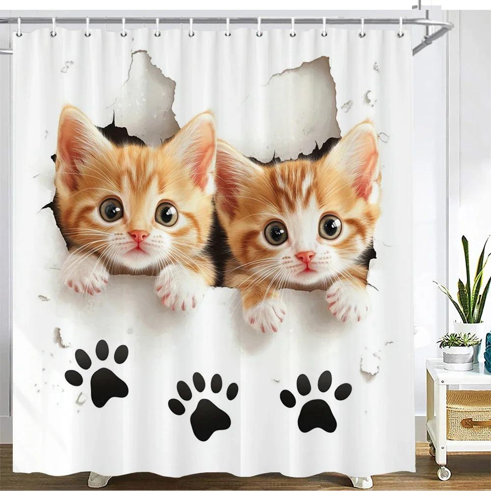 Creative and interesting cat Shower Curtain Printed Fabric Cartoon lovely Cat Bathroom Curtain Bathtub Home Decoration Curtain