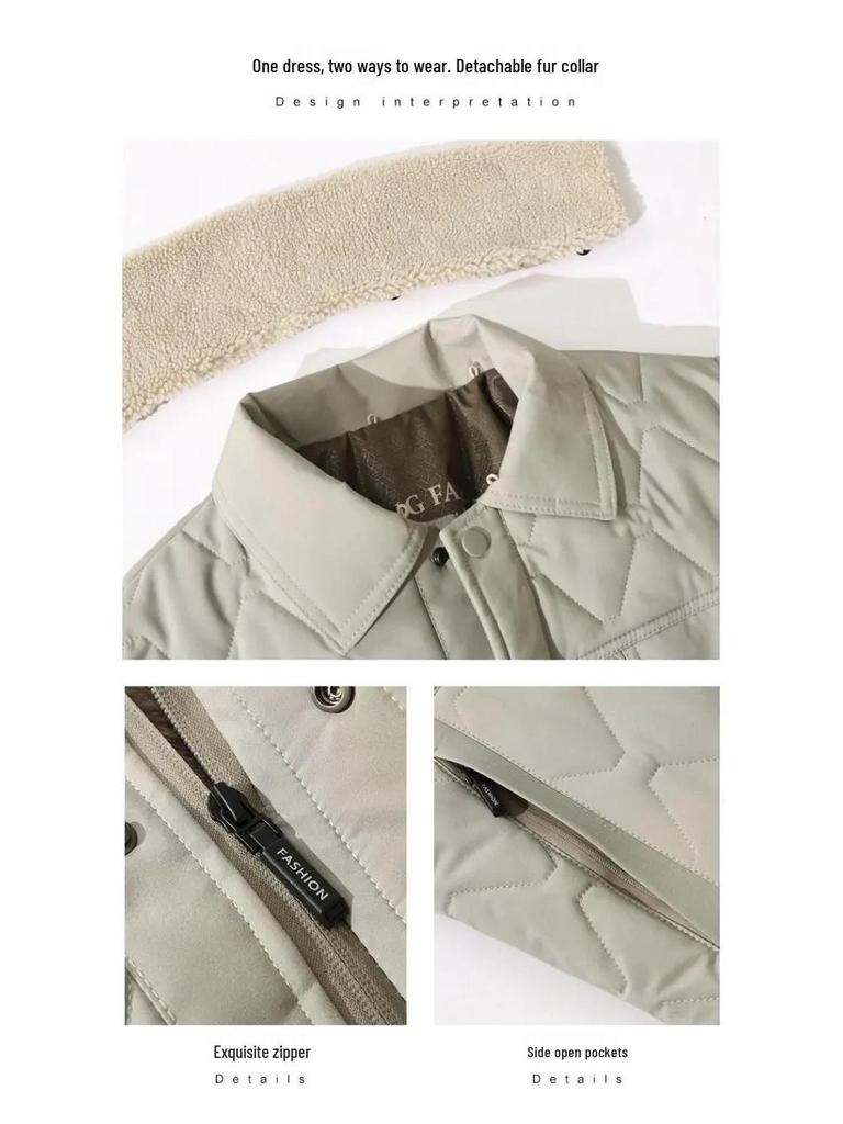 Men's Winter Lapel Jacket with Lambswool Fur Collar & Nano Mink Velvet - Thickened Warm Cotton