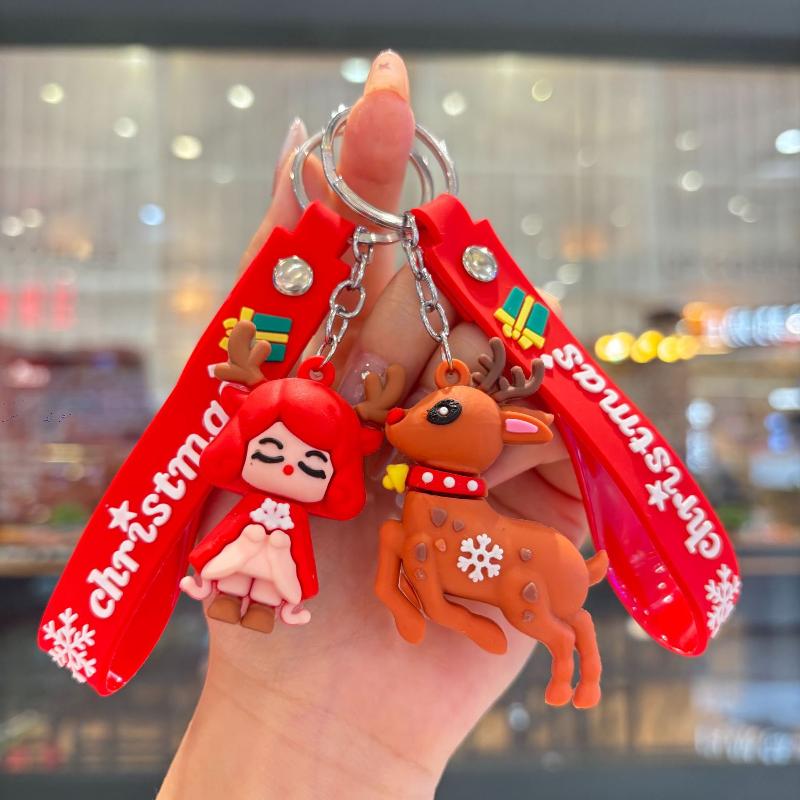 2Pcs Cartoon Cute Santa Claus Tree Keychain Christmas Party Decoration Bag Ornaments Car Key Pendant Exquisite Small Gift