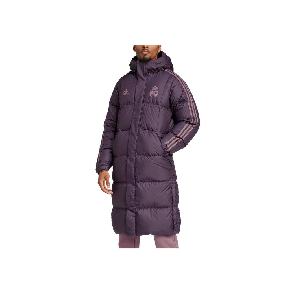 Adidas Real Madrid Seasonal Down Coat Simple Brand Logo Letter Stripe Design Casual Sports Warm Hooded Down Jacket Men Coats Dark-Purple IT3783