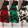 Autumn Women's Dress Fashion Splicing Floral Long Dress Round Neck Long Sleeve Ruffle Dresses