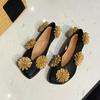 Sheepskin Version~ New Small Flower Shallow Mouth Square Head Comfortable Single Shoes Niche Design Soft Sole One Pedal Flat Shoes Women
