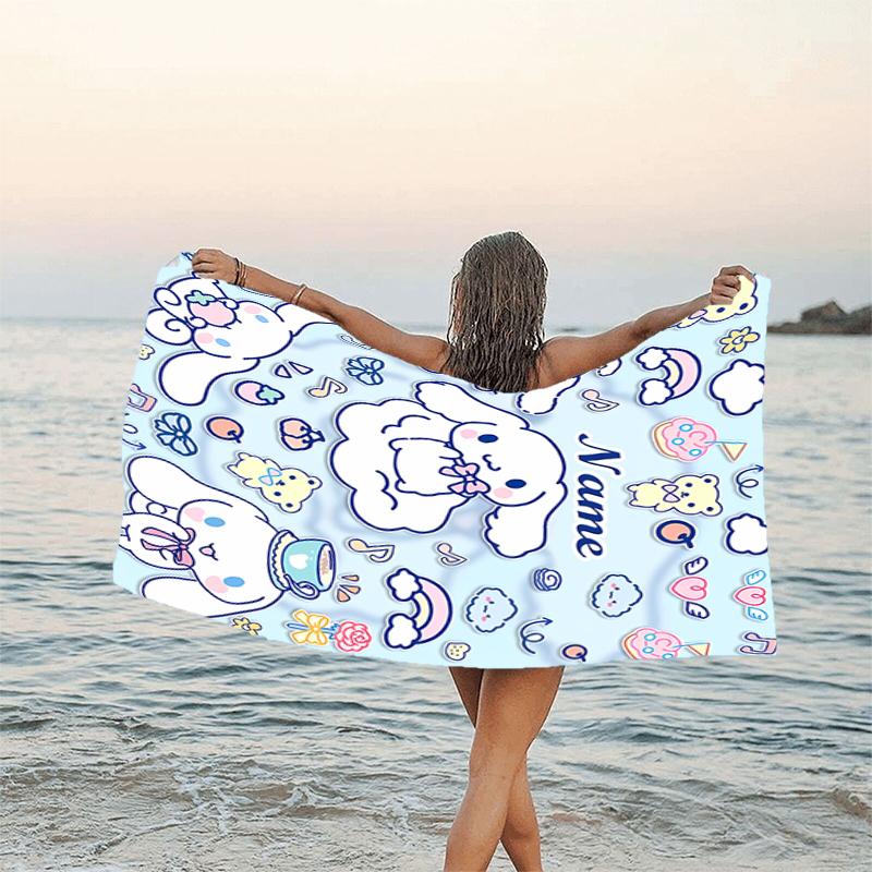 1pc Cinnamoroll1 Beach Towel with Custom Name, Beach/Swimming/Bath/Picnic/Camping Towel, Suitable for Seaside Beaches