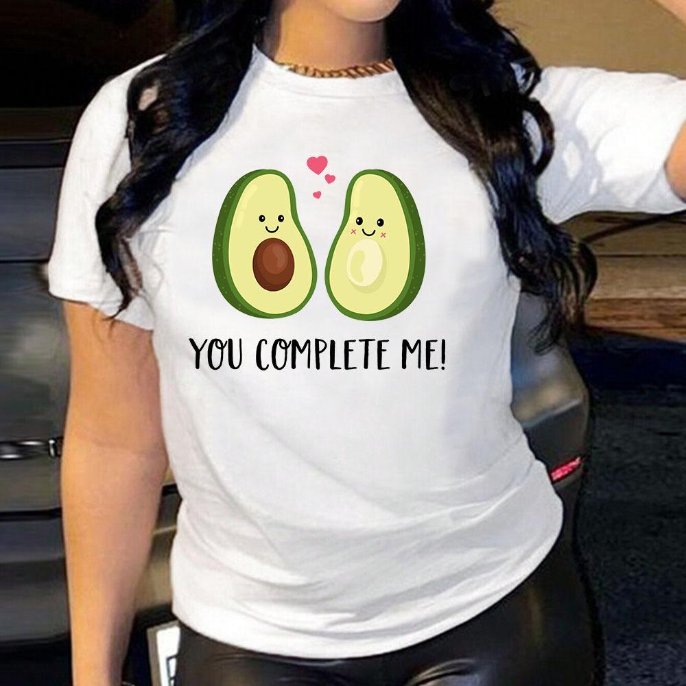 Cartoon Avocado Fashion Harajuku Style Pure Cotton Printed Women's Round Neck Short Sleeved T-shirt