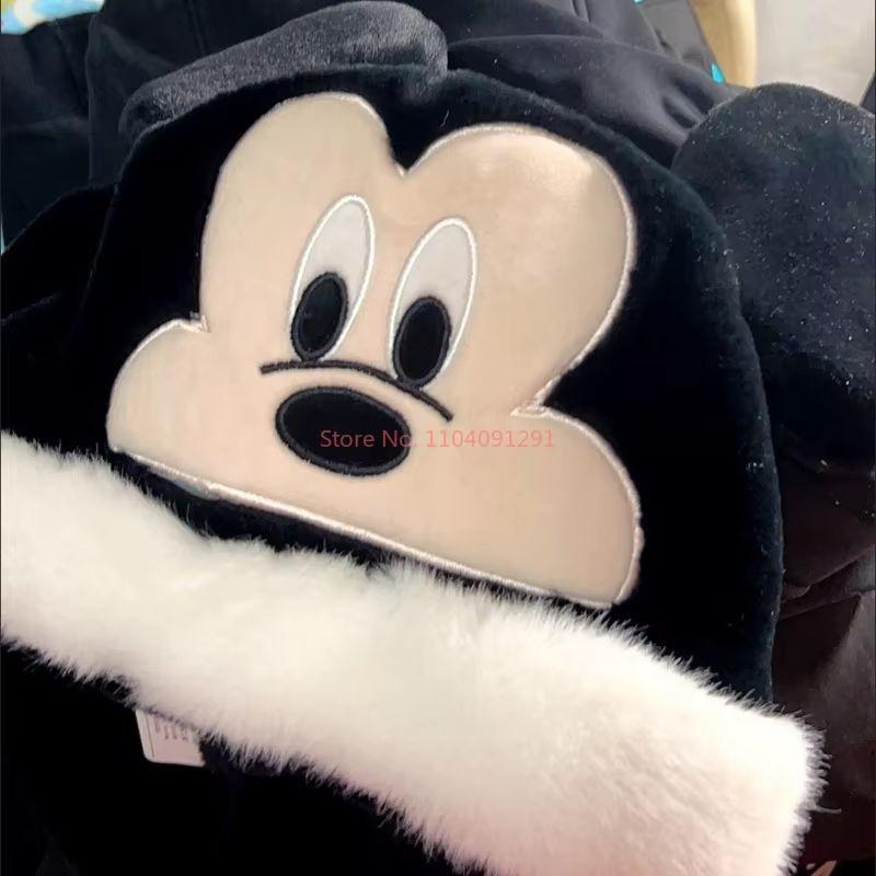 New Cute Winnie The Poo Cap With Velvet Hoodie Mickey And Minnie Mouse Plush Hat Winter Warm Ear Protection Cold Proof Hat Gift
