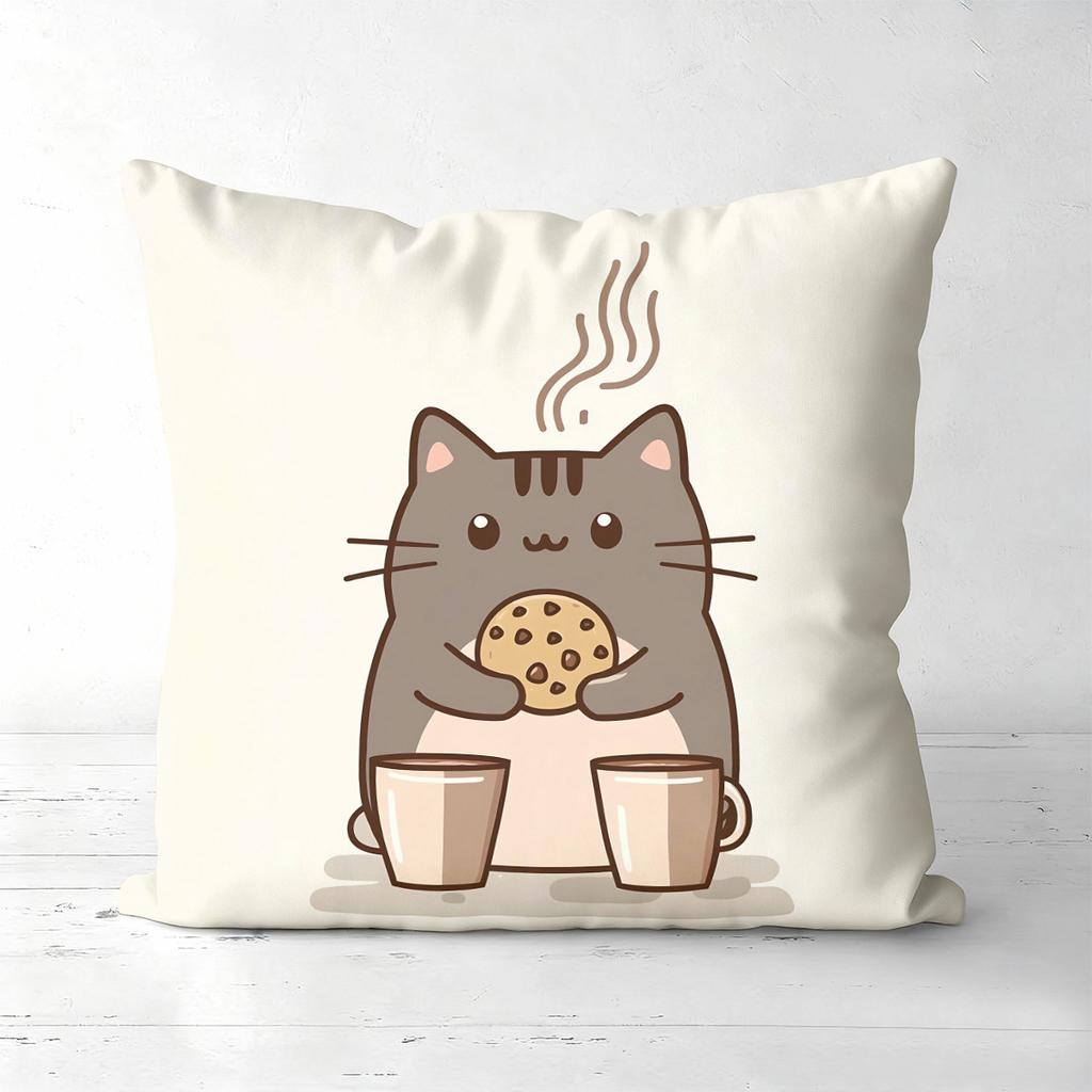 Cute Cat Pillow Covers With Food And Home Scenes Polyester Pillowcase, Sofa Decorative Cushion Cov Headboard Pillow