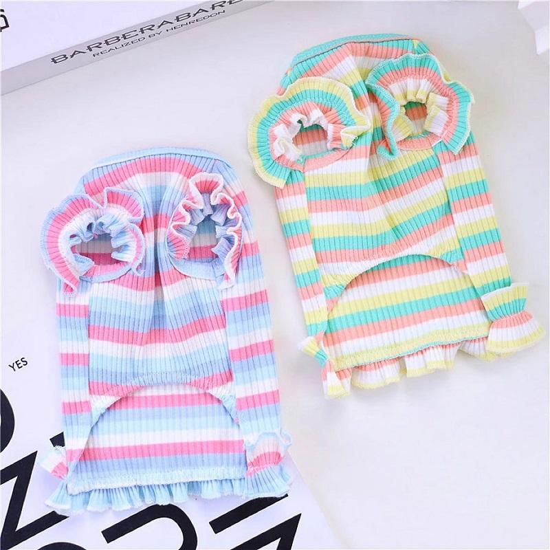 Summer Dog Clothes Pet Dog Vest Dress Dog Knitted Striped Dog T Shirt Chihuahua Bichon Clothing Kitten Puppy Girls Dog Costume