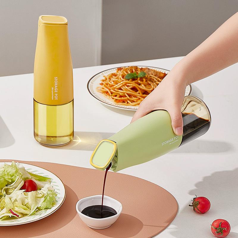 Automatic opening and closing glass oil pot Household kitchen Soy sauce vinegar bottle Large capacity leak-proof oil pot without hanging oil
