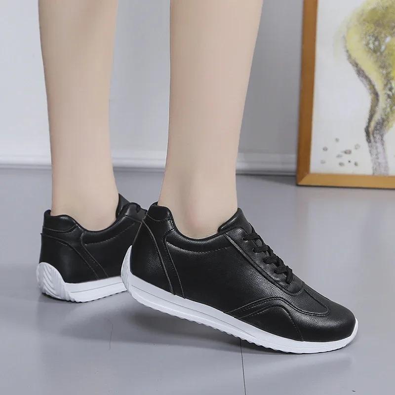 White Leather Sneakers Sport Vulcanized Shoes Comforthable Spring Sneakers Casual Shoes Fashion School Tennis Flat Shoes