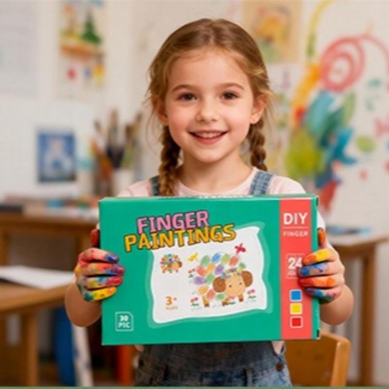 Kids Finger Ink Pad Set Finger Dot Painting Craft Kit with Built-in Pigment Drawing Cards Children Early Educational Handmade Toy
