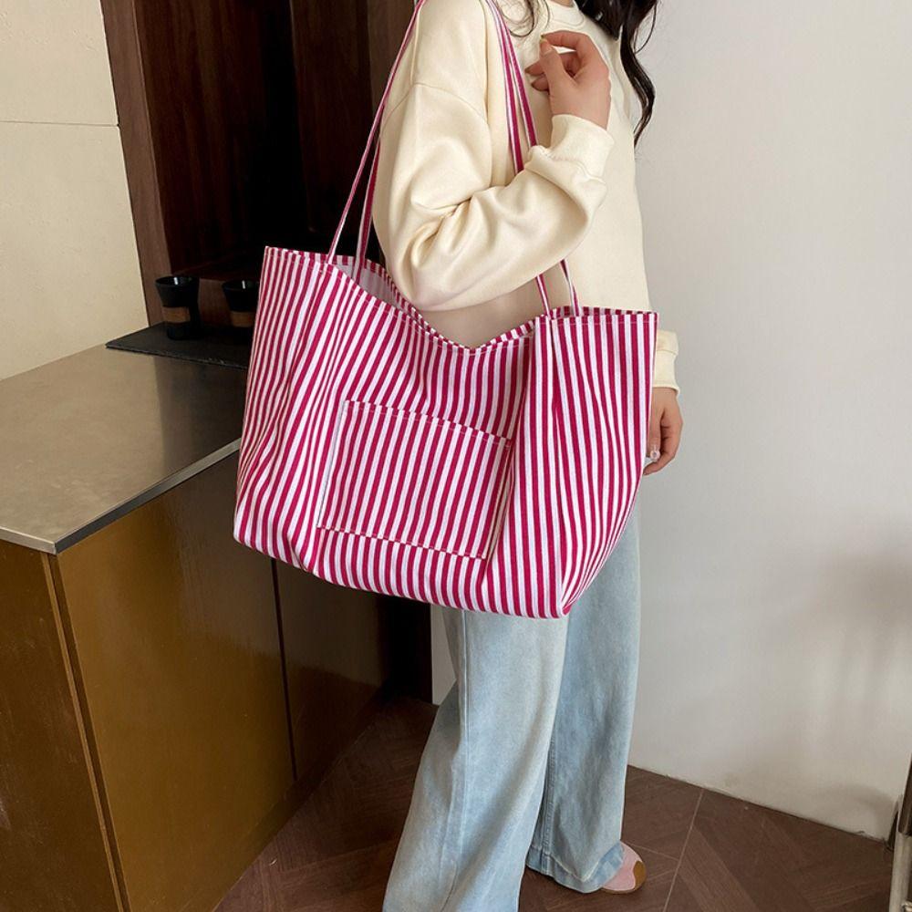 Simple Striped Shoulder Bag Lightweight Shopping Bag New Striped Tote Bags  for Women