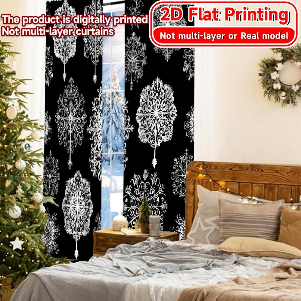 Modern Flat Printing Curtains Without Rod Christmas Trees Snowflakes Fashionable Curtainments During Valentine Set Of 2 Made Polyester