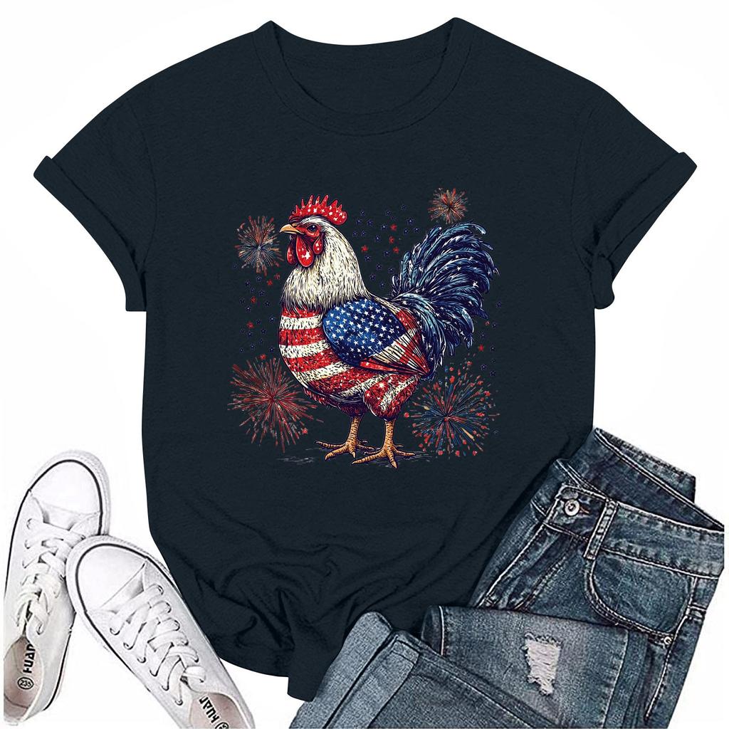 Damen Rundhals Casual Independence Day Bedrucktes Kurzarm T-Shirt Top