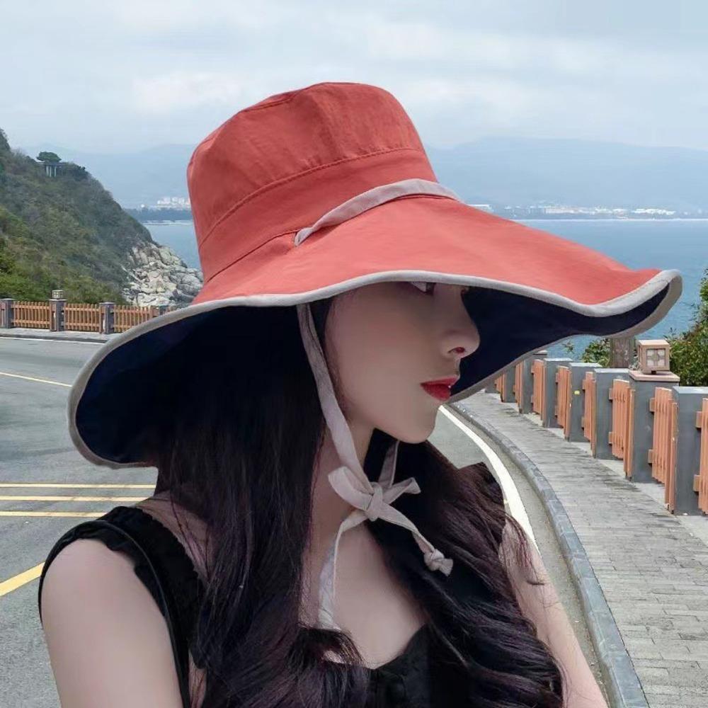 

Solid Color Wide Brim Sun Hat Korean Style Women Bucket Hat Fashion Sun Protection Hat Outdoor brick червоний колір